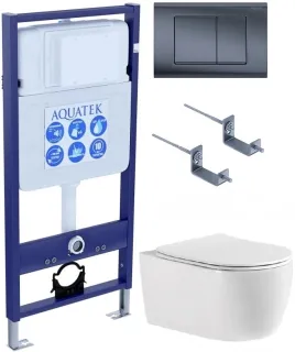 Комплект Set AQUATEK ЕВРОПА T-033 4в1 унитаз с инсталляцией кнопкой и сиденьем